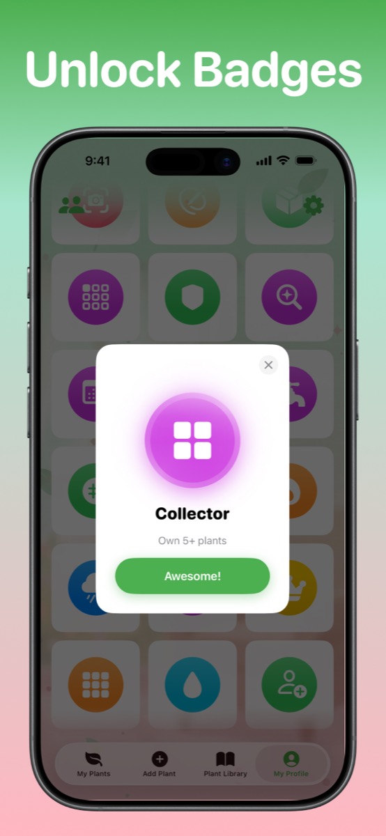 Hari app showing achievement badges collection